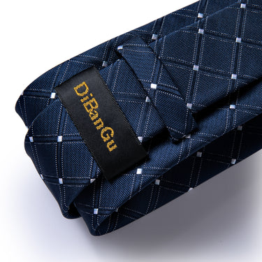 Blue Plaid Men's Tie Handkerchief Cufflinks Clip Set (4690609438801)