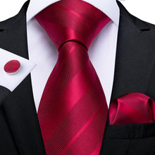 New Red Striped Tie Handkerchief Cufflinks Set (4601269223505)