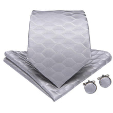 White Diamond Plaid Men's Tie Handkerchief Cufflinks Set (1967843409962)
