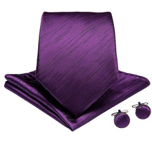 Purple Striped Men's Tie Handkerchief Cufflinks Set (1967845736490)