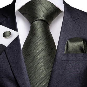 Dark Green Novelty Men's Tie Handkerchief Cufflinks Set (1967878504490)