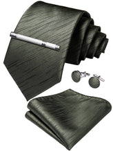 Dark Green Striped Men's Tie Handkerchief Cufflinks Clip Set (4690612256849)