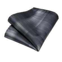 New Dark Grey Striped Tie Pocket Square Cufflinks Set (4601272008785)