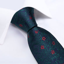Blue Red Floral Tie Pocket Square Cufflinks Set