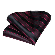 New Purple Red Black Stripe Tie Handkerchief Cufflinks Set (4601276858449)