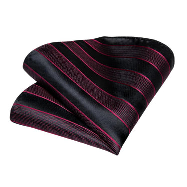 New Purple Red Black Stripe Tie Handkerchief Cufflinks Set (4601276858449)