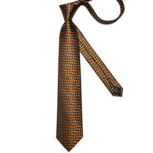New Yellow Brown Plaid Tie Handkerchief Cufflinks Set (4601278758993)