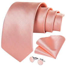 New Solid Coral  Men's Necktie Handkerchief Cufflinks Set With Lapel Pin Brooch Set