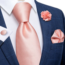 Solid Coral  Men's Necktie Handkerchief Cufflinks Set With Lapel Pin Brooch Set