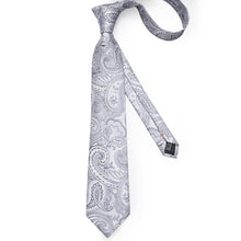 New Silvery White Paisley Tie Handkerchief Cufflinks Set (4601298059345)
