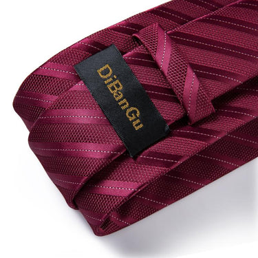 Burgundy Red Striped Tie Pocket Square Cufflinks Set (3953453727786)