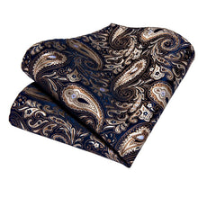 Silk Tie Brown Blue Paisley Tie Mens Tie handkerchief cufflinks Set