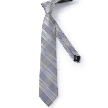 Dark Yellow Grey Striped Tie Pocket Square Cufflinks Set (3954150080554)