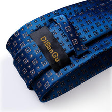Blue Geometry Novelty Tie Pocket Square Cufflinks Set (3954321031210)