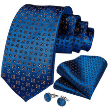Blue Geometry Novelty Tie Pocket Square Cufflinks Set (3954321031210)