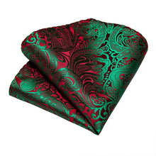 4PCS Green Red  Paisley Men's Tie Pocket Square Cufflinks with Tie Ring Set (4527284355153)