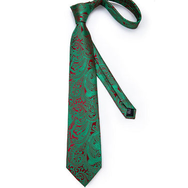 Green Red Paisely Men's Tie Handkerchief Cufflinks Set (4468074905681)