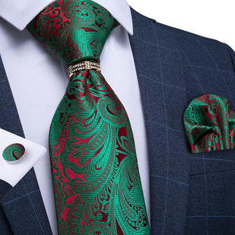 Red Tie Green Paisley Tie Mems Silk Tie and necktie ring for suit