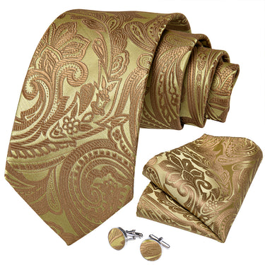 New Noble Golden Yellow Floral Tie Handkerchief Cufflinks Set (4601434406993)