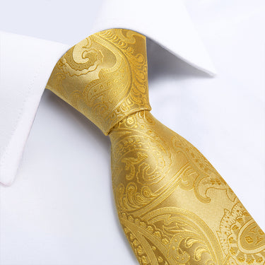 New Yellow Paisley Tie Handkerchief Cufflinks Set (4601436110929)