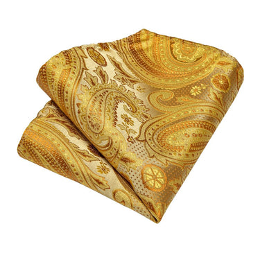 New Golden Yellow Paisley Tie Handkerchief Cufflinks Set (4601438306385)