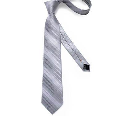 New Silver Grey Stripe Tie Handkerchief Cufflinks Set (4601440469073)