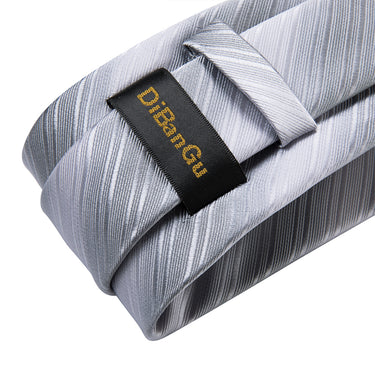 New Silver Grey Stripe Tie Handkerchief Cufflinks Set (4601440469073)