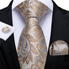 Beige Brown Floral Tie Handkerchief Cufflinks Set With Wing Lapel Pin Set