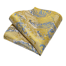 New Yellow Light Blue Floral Tie Pocket Square Cufflinks Set (4601451511889)