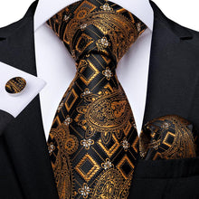 Brown Black Floral Tie Pocket Square Cufflinks Set (4536095572049)