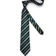 Green Orange Striped Men's Tie Handkerchief Cufflinks Set (4301091471441)