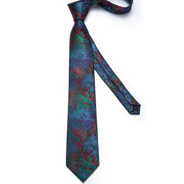 Purple Green Floral Men's Tie Handkerchief Cufflinks Set (4468076904529)