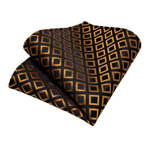 Brown Black Plaid Men's Tie Handkerchief Cufflinks Set (4301093339217)