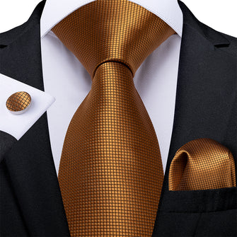 New Solid Golden Plaid Tie