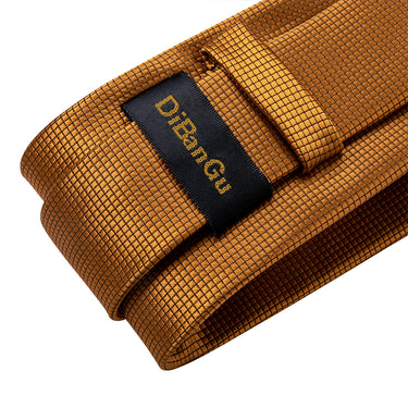 New Solid Golden Plaid Tie Pocket Square Cufflinks Set (4601469534289)