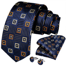 New Novelty Blue Black Orange White Geometry Tie Pocket Square Cufflinks Set (4601484607569)