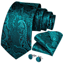 New Novelty Turquoise Floral Tie Pocket Square Cufflinks Set (4601495617617)