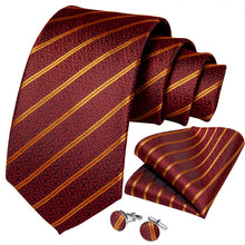 New Orange Red Yellow Stripe Tie Pocket Square Cufflinks Set (4601497550929)