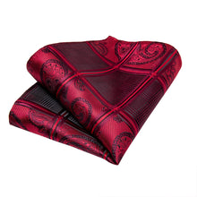 New Purple Red Plaid Tie Pocket Square Cufflinks Set (4601509773393)