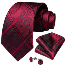 New Purple Red Plaid Tie Pocket Square Cufflinks Set