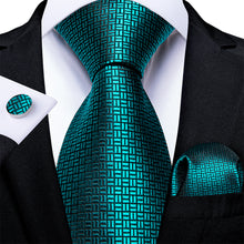 New Novelty Solid Turquoise Tie Pocket Square Cufflinks Set (4601515573329)