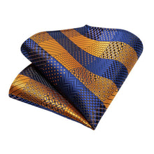 Blue Yellow Plaid Men's Tie Handkerchief Cufflinks Set (4468080377937)