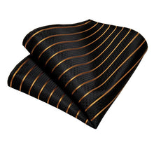 Dibangu Black Golden Striped Silk Pocket Square