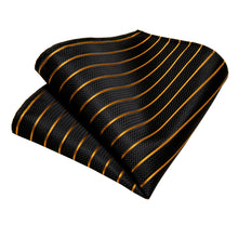Black Yellow Striped Men's Tie Handkerchief Cufflinks Set