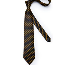 Black Yellow Striped Men's Tie Handkerchief Cufflinks Set