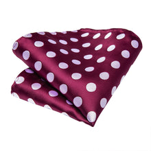 New Purple Red Big White Polka Dot Tie Pocket Square Cufflinks Set (4601526124625)