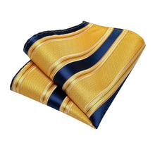 Dibangu Yellow Blue Striped Silk Pocket Square