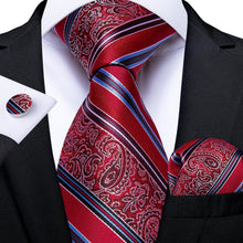 New Red and Blue Stripe Tie Pocket Square Cufflinks Set (4601552470097)