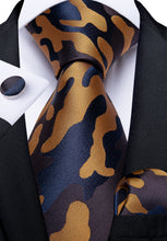 Blue Brown Silk Tie Handkerchief Cufflinks Set