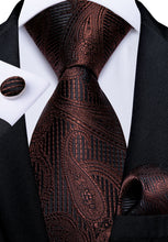 Brown Black Paisley Men's Tie Handkerchief Cufflinks Set